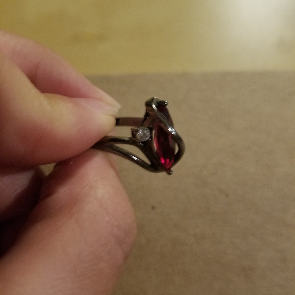 Ruby Red Tungsten-Look Size 8 Ring With Cz - image 3